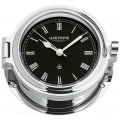  Porthole clock chrome plated with Roman numerals on black clock face