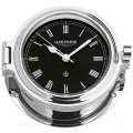 WEMPE Reloj en Ojo de Buey 140mm Ø (Serie REGATTA) Porthole clock chrome plated with Roman numerals on black clock face