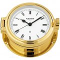 WEMPE Reloj en Ojo de Buey 140mm Ø (Serie REGATTA) Porthole clock gold plated with Roman numerals on white clock face