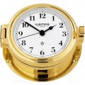 WEMPE Reloj en Ojo de Buey 140mm Ø (Serie REGATTA) Porthole clock gold plated with Arabic numerals on white clock face