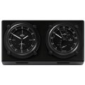 WEMPE Reloj de Cuarzo con Combinación de Termómetro/Higrómetro (Serie NAVIGATOR II) Quartz clock with barometre and thermometre/hygrometre anodised pitch-black on a black wooden board