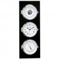 WEMPE Reloj de Cuarzo con Combinación de Termómetro/Higrómetro (Serie ELEGANCE) Quartz clock with barometer and thermometer/hygrometer chrome plated in black wooden board